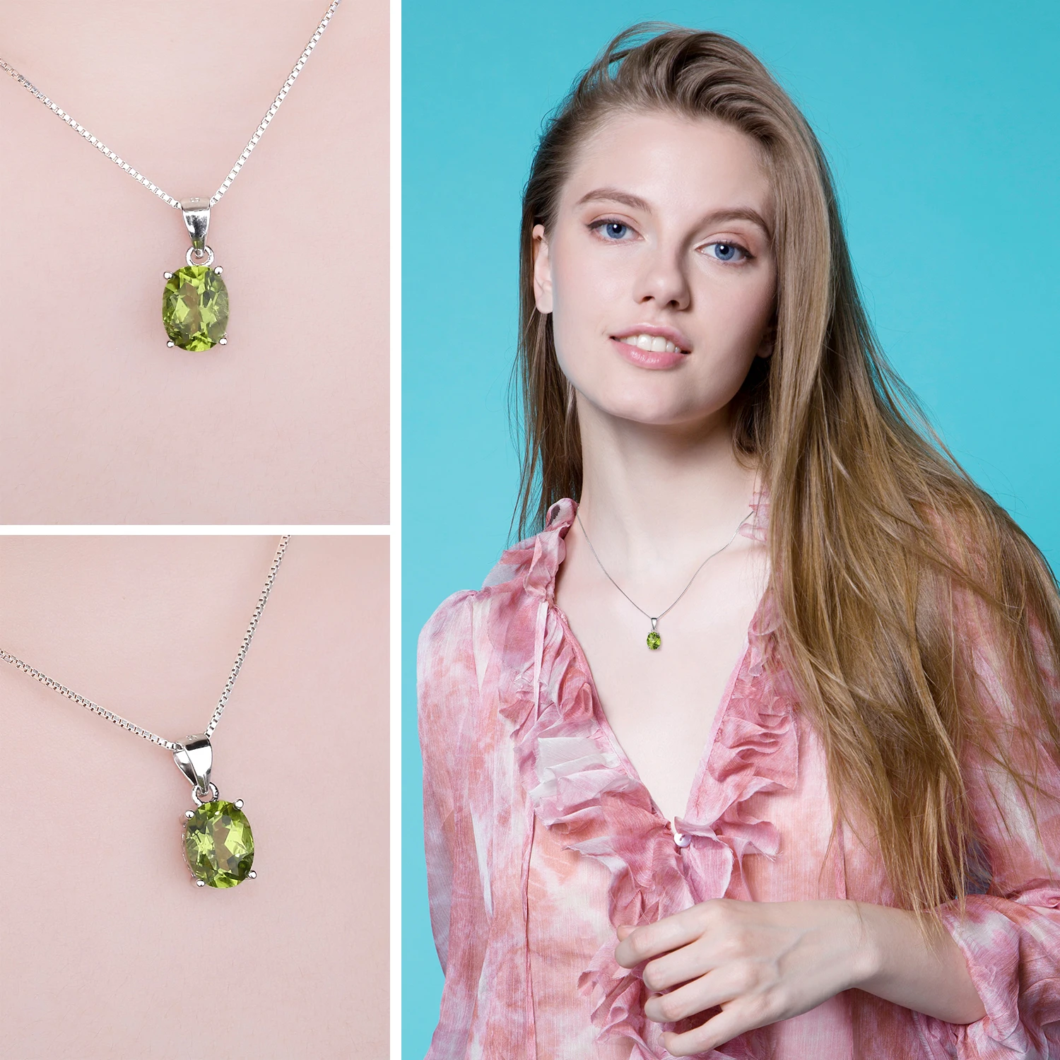 JewelryPalace Genuine Natural Green Peridot Pendant Necklace 925 Sterling Silver Women Gemstone Statement Necklace No Chain - Image 3