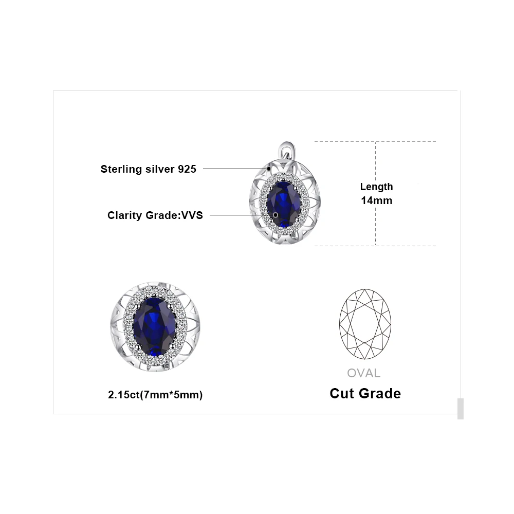 JewelryPalace Oval Cut Created Blue Sapphire 925 Sterling Silver Hoop Earrings for Women Fashion Statement Gemstone Jewelry - Image 5