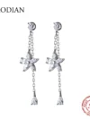 Modian Trendy Swing Flower Drop Earrings Elegant 925 Sterling Silver Clear CZ Dangle Ear Pin For Women Wedding Statement Jewelry