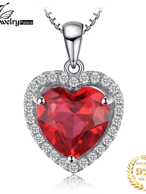 JewelryPalace Heart Love Created Red Ruby 925 Sterling Silver Pendant Necklace Gemstone Statement Necklace Women No Chain