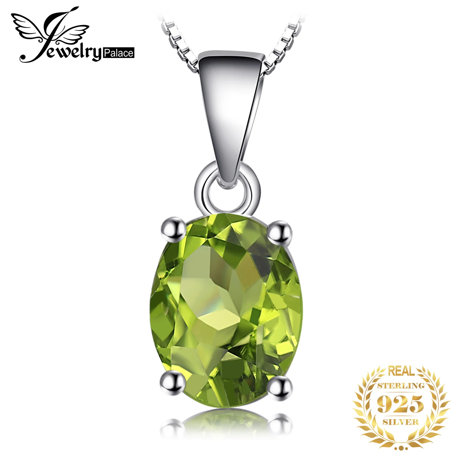 JewelryPalace Genuine Natural Green Peridot Pendant Necklace 925 Sterling Silver Women Gemstone Statement Necklace No Chain