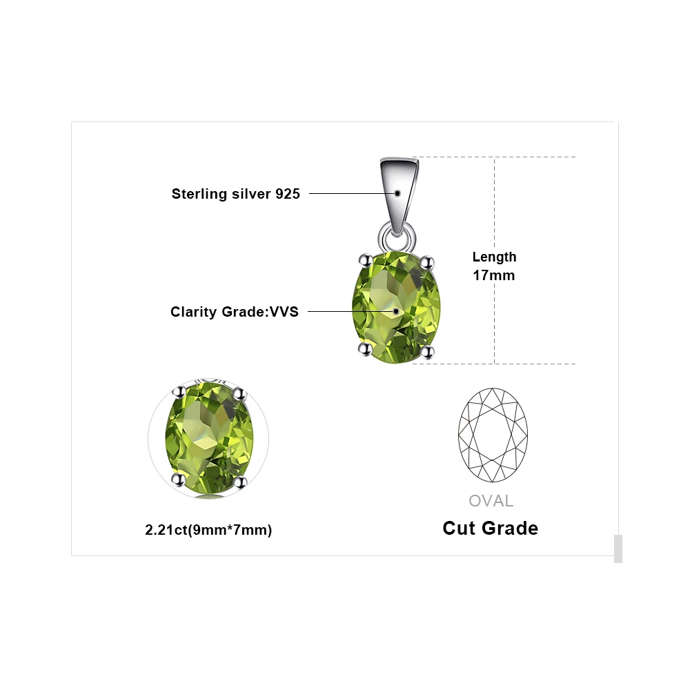 JewelryPalace Genuine Natural Green Peridot Pendant Necklace 925 Sterling Silver Women Gemstone Statement Necklace No Chain - Image 5