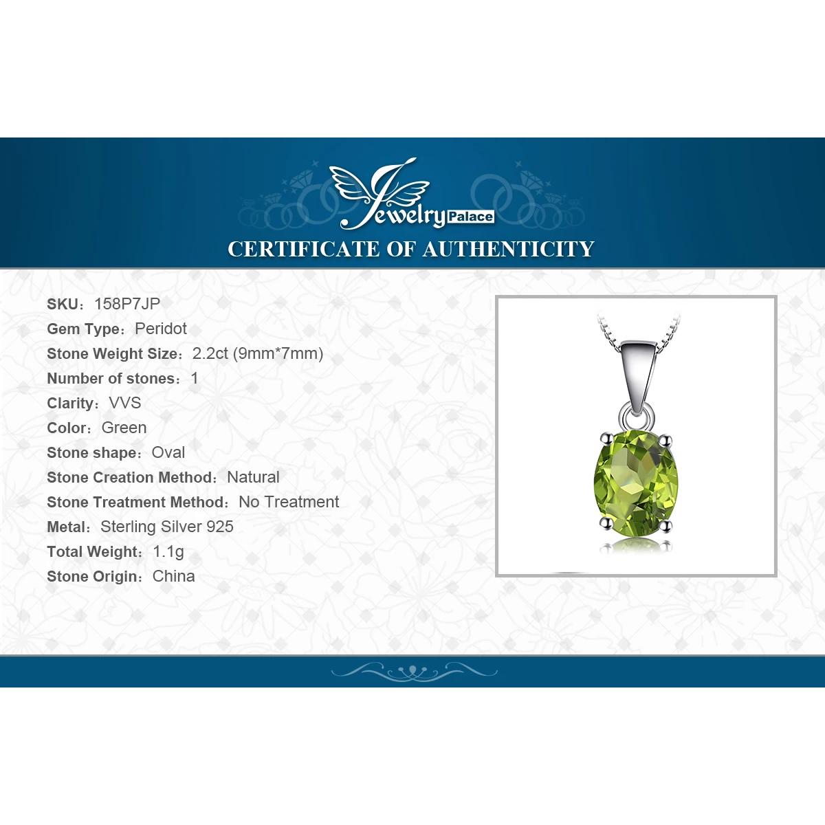 JewelryPalace Genuine Natural Green Peridot Pendant Necklace 925 Sterling Silver Women Gemstone Statement Necklace No Chain - Image 6