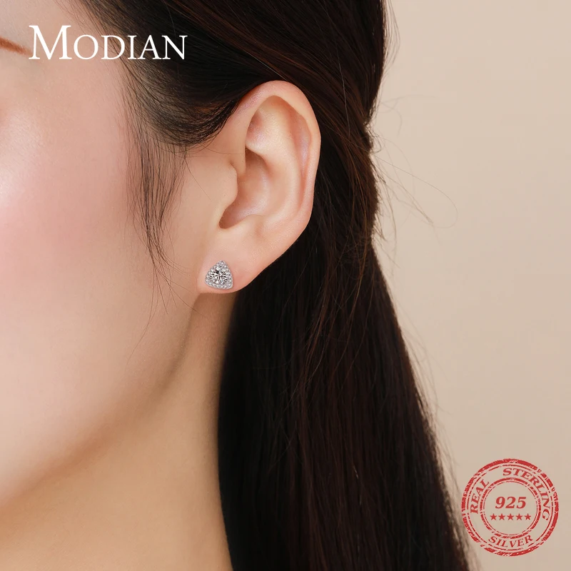 Modian 925 Sterling Silver Luxury Triangle Stud Earrings for Women Sparkling Clear Cz Ear Studs Fine Elegant Weddings Jewelry - Image 2