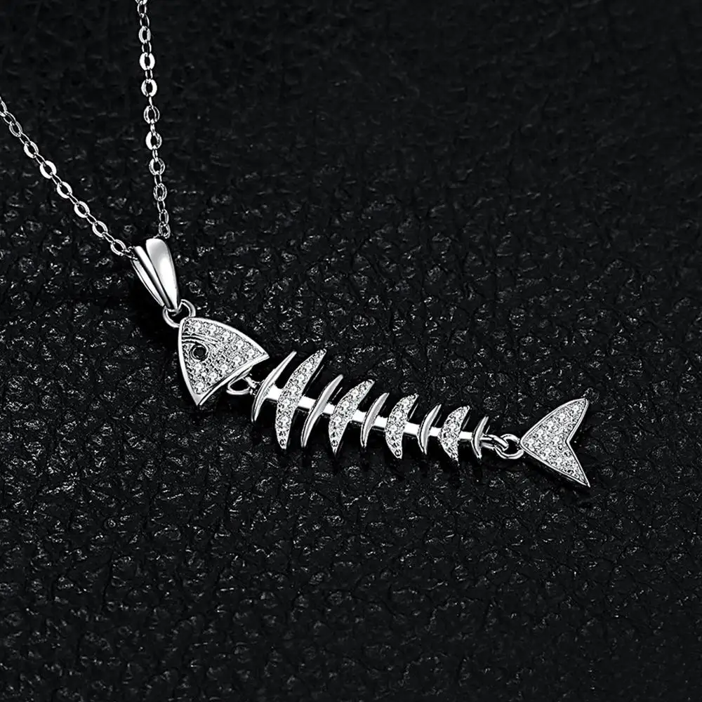 JewelryPalace Fish bone 925 Sterling Silver Pendant Necklace Cubic Zirconia Simulated Diamond Necklace Women Fashion No Chain - Image 4