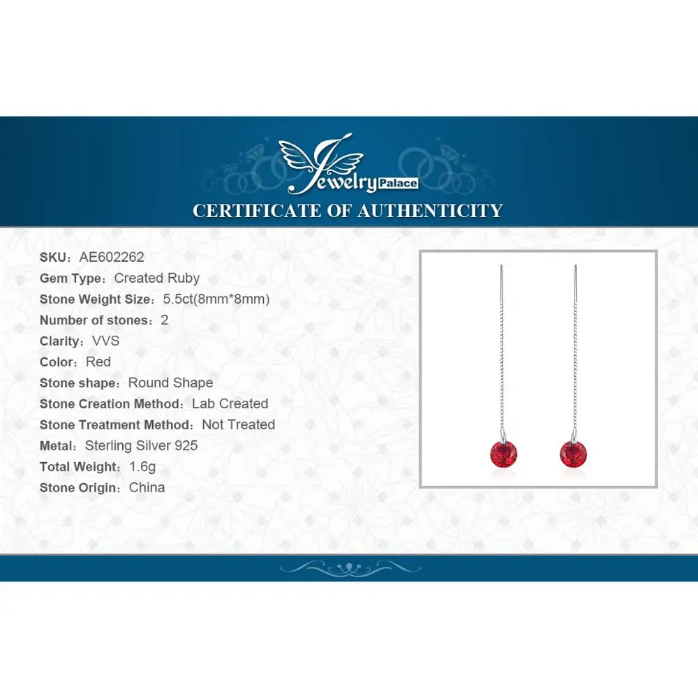 JewelryPalace 5.5ct Created Ruby 925 Sterling Silver Line Drop Earrings for Women Fashion Party Jewelry Trendy Gift New Arrival - Image 6