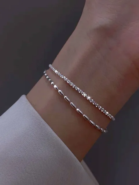 New Fashion 925 Sterling Silver Double Layer Bracelet Beads Exquisite Simple Women Bracelet Fine Jewelry Accessories