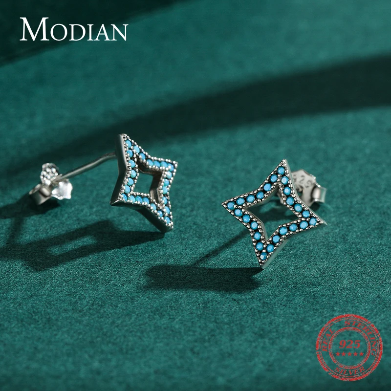 MODIAN Minimalism 925 Sterling Silver Stars Turquoise Stud Earrings Piercing Ohrringe Pendiente For Women Jewelry Fashion Party - Image 5