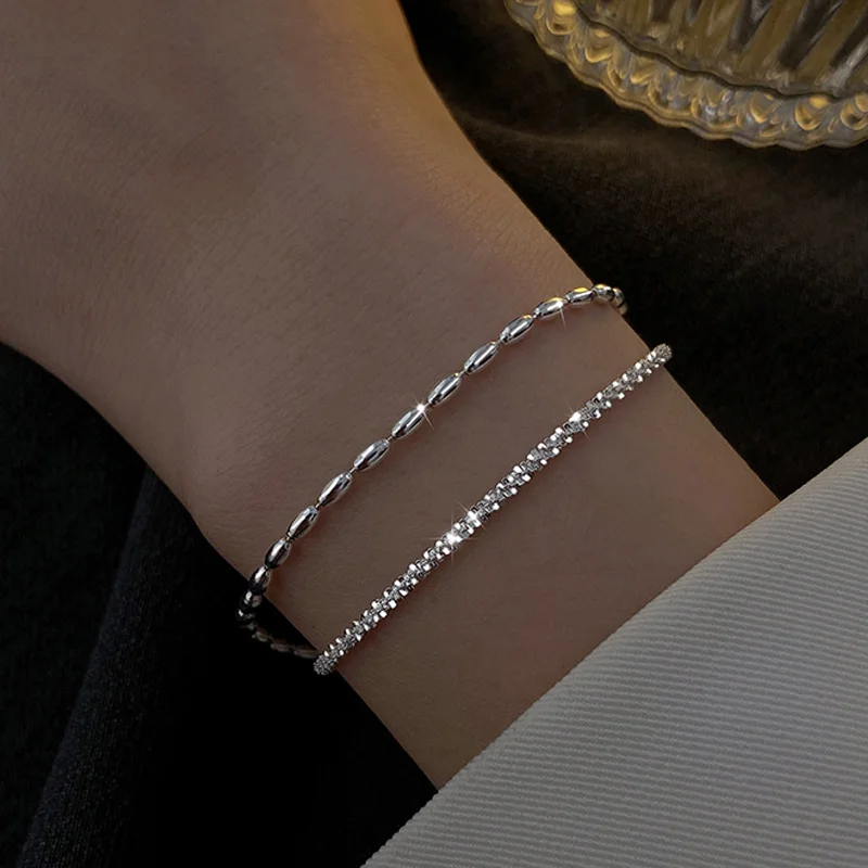 New Fashion 925 Sterling Silver Double Layer Bracelet Beads Exquisite Simple Women Bracelet Fine Jewelry Accessories - Image 3
