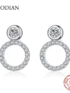 Modian 100% Real 925 Sterling Silver Classic Geometric Round Stud Earrings for Women Luxury Clear CZ Fine Female Wedding Jewelry