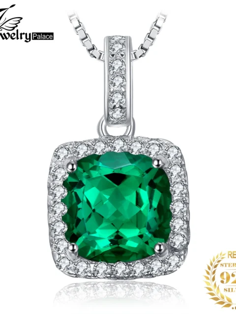 JewelryPalace Square Simulated Nano Emerald 925 Sterling Silver Pendant Necklace Gemstone Statement Necklace Women Without Chain