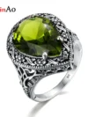 Szjinao Love Rings For Women Antique Jewelry Green Olivine Women Authentic 925 Sterling Silver Ring Tibetan Handmade Ring