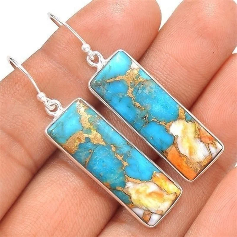Retro Multicolored Drop Earrings For Women 925 Sterling Silver Rectangle Stone Anniversary Engagement Fine Jewelry - Image 6