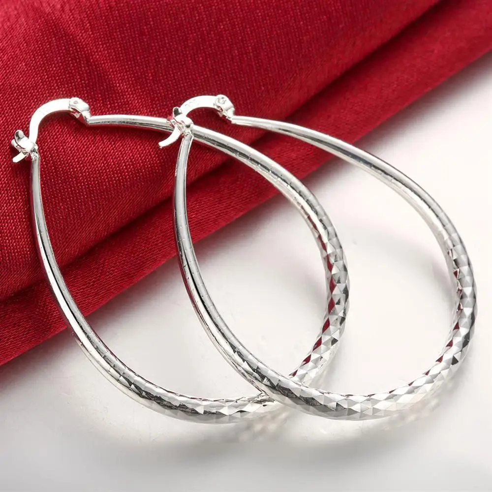 Fine charms 925 sterling Silver 4CM hoop Earrings for Women high quality fashion party wedding Jewelry Christmas gifts - Image 5