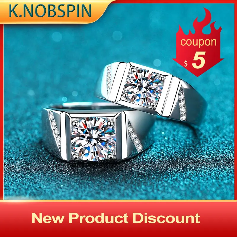 Knobspin D VVS1 Moissanite Men Ring GRA Certified Diamond Sparkling Wedding Band Original 925 Sterling Silver Plated 18k rings - Image 6