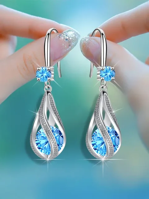Hot shining 925 Sterling silver fine blue Crystal earrings for women luxury fashion jewelry party wedding accessories gifts