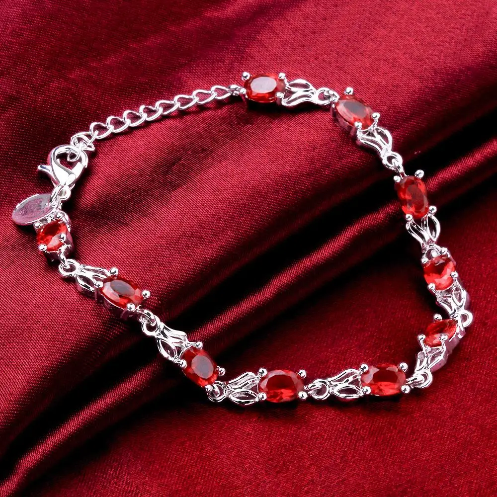 Hot Luxury red crystal 925 Sterling silver Bracelet for woman fashion brands noble jewelry Wedding party Christmas gifts - Image 4