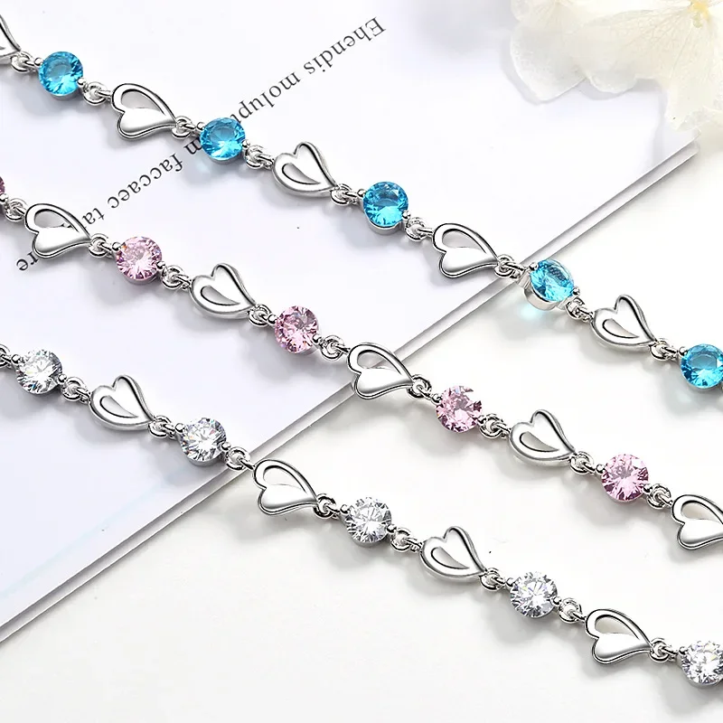 925 Sterling Silver Ocean Heart Bracelets For Women Vintage Korean Versatile Blue Crystal Charm Bracelets Original Party Jewelry - Image 5