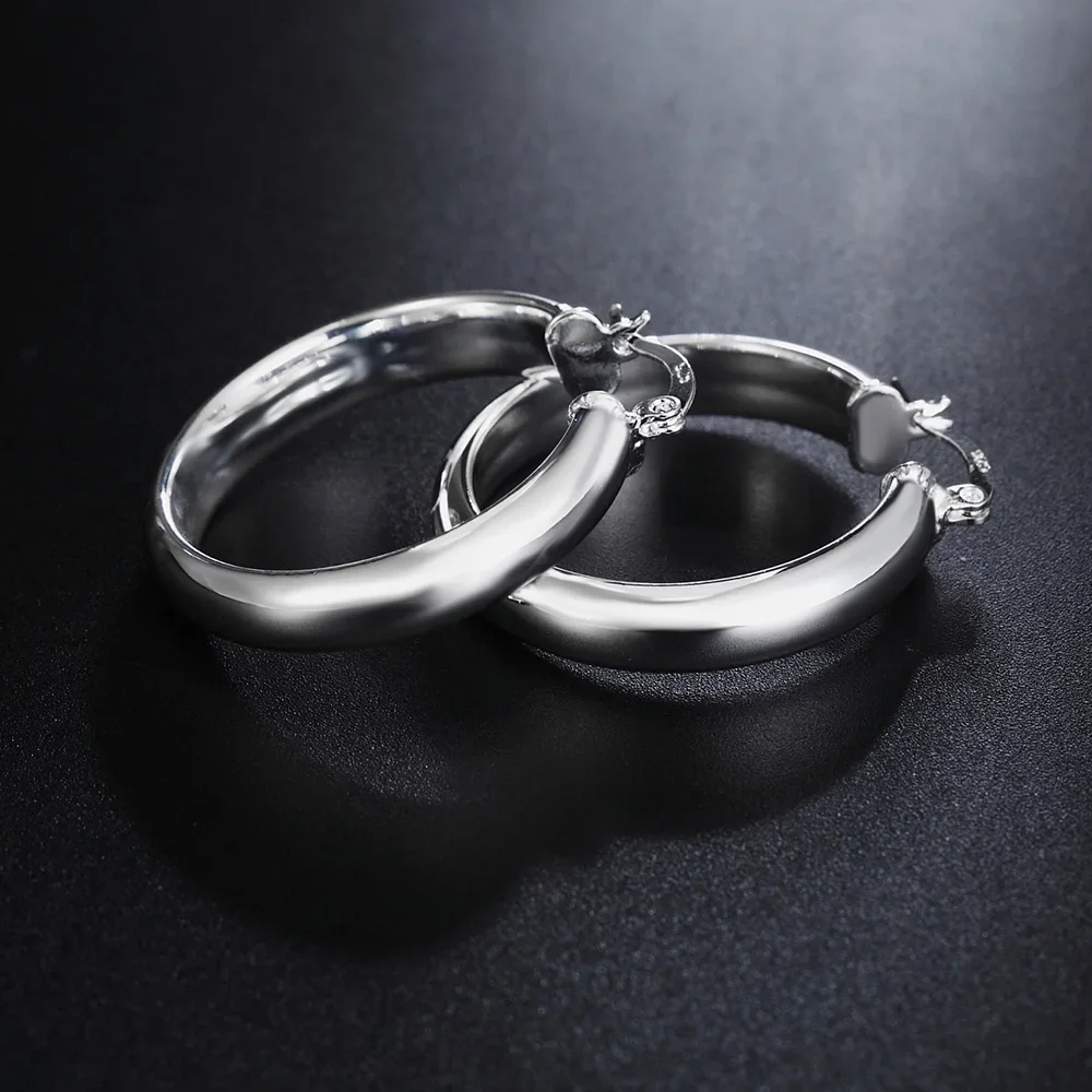 Fashion noble 925 Sterling Silver smooth circle hoop Earrings for Women Christmas gifts party wedding Jewelry - Image 4