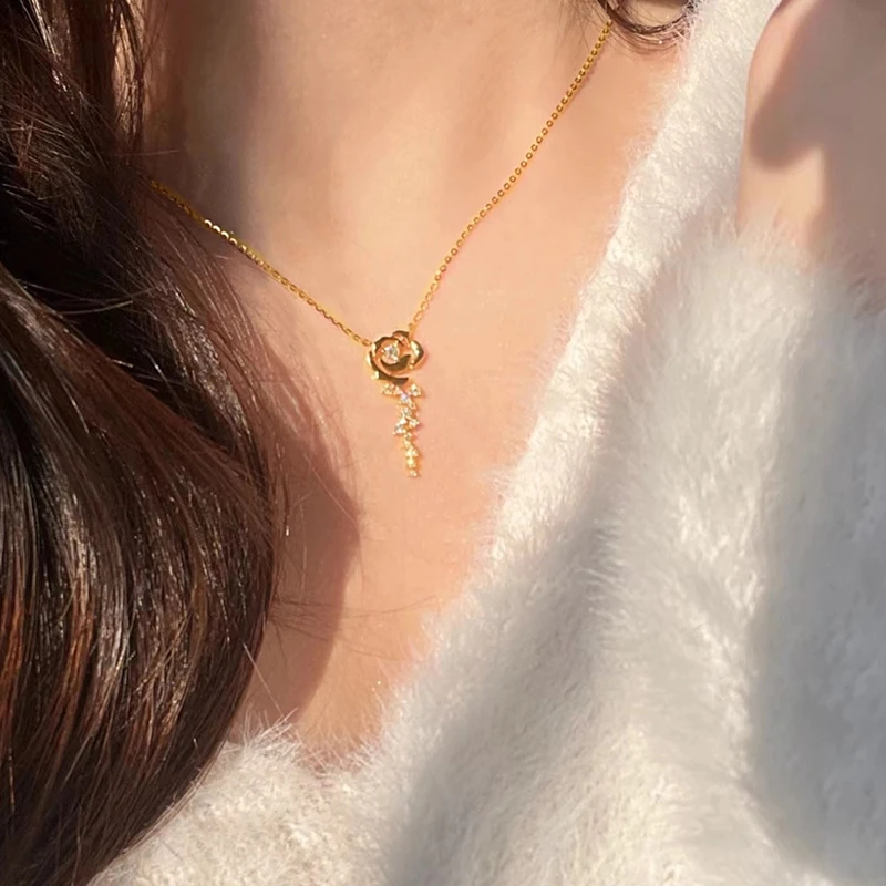 Valentine Necklaces 925 0.56ctw D Moissanite Rose Gold Necklace with Rose Flower Heart Special Gifts for Girlfriend Fine Jewelry - Image 4