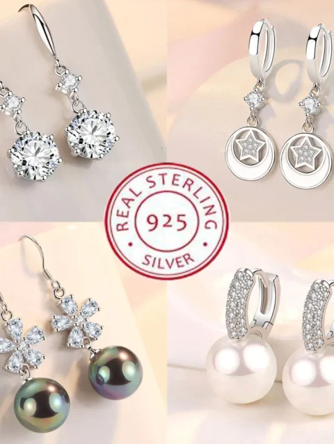 New Earrings For Women 925 Sterling Silver Original Charm Double Hoop Earrings Pave CZ Fine Engagement Anniversary Jewelry Gift