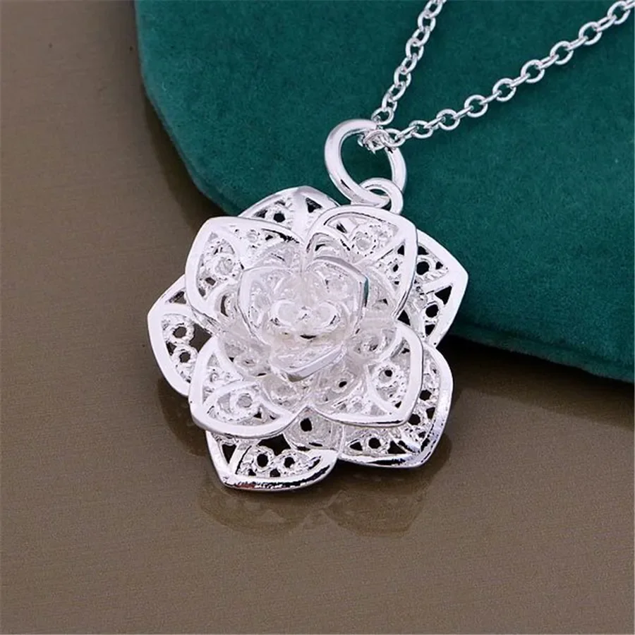 925 Sterling Silver charm Flowers Pendant Necklace For Women Luxury Fashion Party Wedding Accessories Jewelry Christmas Gifts - Image 2