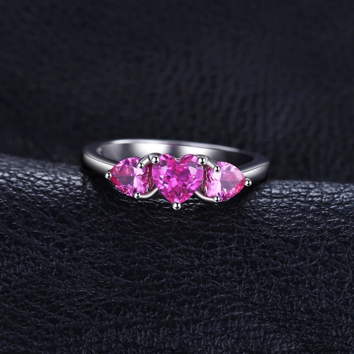 JewelryPalace Love Heart 1.2ct Created Pink Sapphire 925 Sterling Silver 3 stone Ring for Women Fashion Engagement Wedding Gift - Image 4