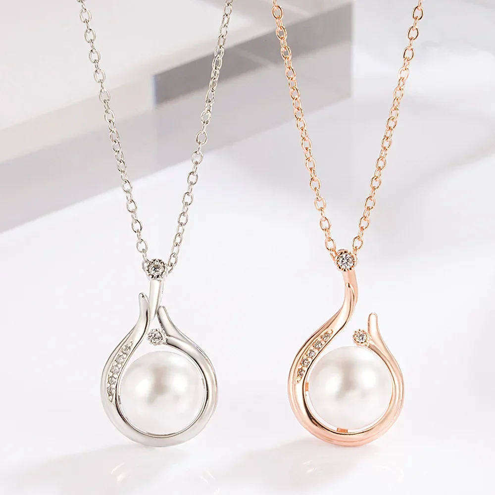 925 Sterling Silver Pearl Pendant Elegant Jewelry Sets For Women Earring Necklace Luxury Quality Jewellery Wholesale Accessories - Image 3