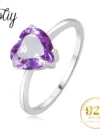 Potiy 1ct Natural Heart 2ct Amethyst Solitaire Ring for Her Cocktail Ring 925 Sterling Silver for Women Daily Birthstone