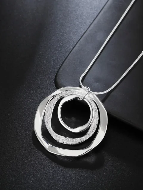Fine brand Solid 925 Sterling Silver Necklace For Women Bohemia three circle pendant luxury Wedding Jewelry party gift
