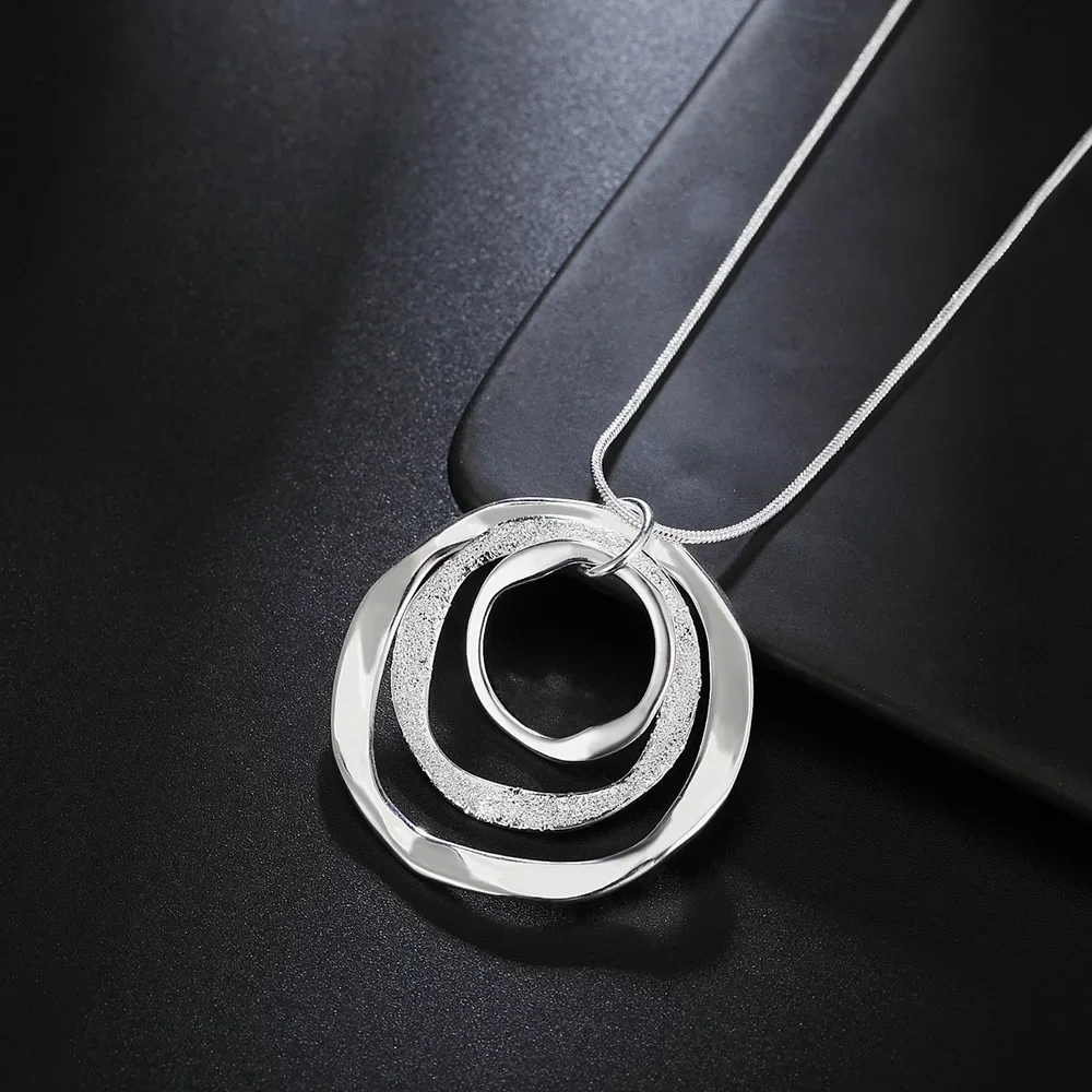 Fine brand Solid 925 Sterling Silver Necklace For Women Bohemia three circle pendant luxury Wedding Jewelry party gift