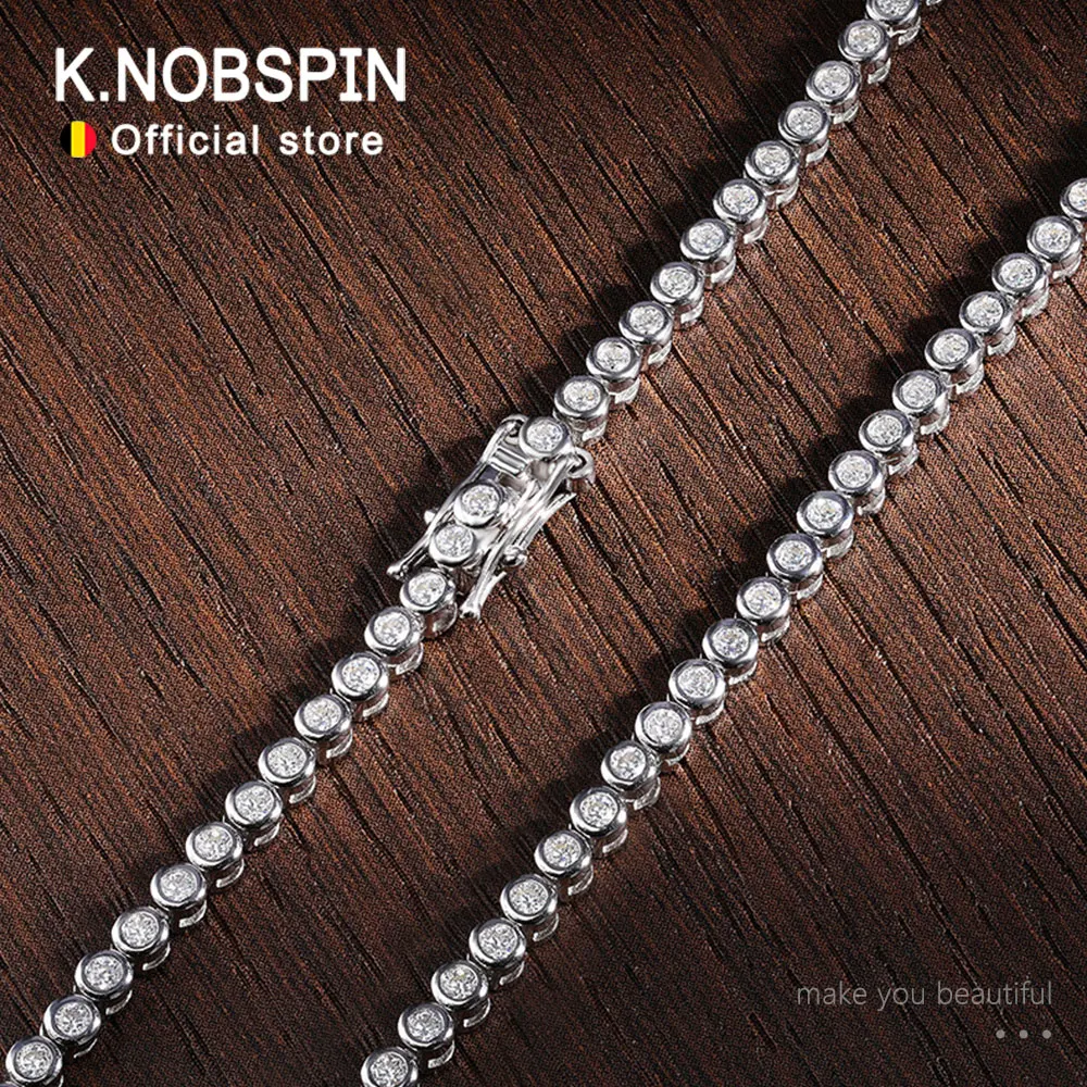 KNOBSPIN 2mm 3mm Round Moissanite Tennis Necklace D Color Lab Diamond with GRA 925 Pure Silver Wedding Necklaces for Women Man - Image 2