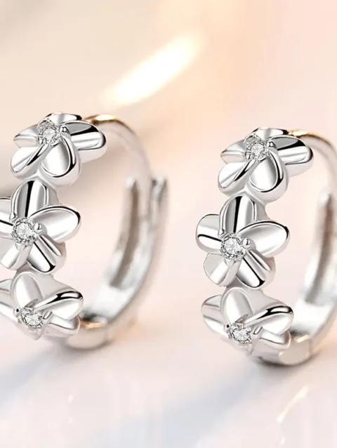 925 Sterling Silver Earrings for Women's Wedding Fashion High Quality Jewelry Crystal Zircon Flower Type Stud