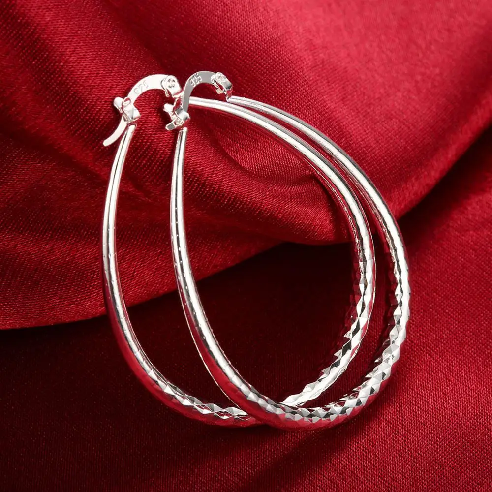 Fine charms 925 sterling Silver 4CM hoop Earrings for Women high quality fashion party wedding Jewelry Christmas gifts - Image 4