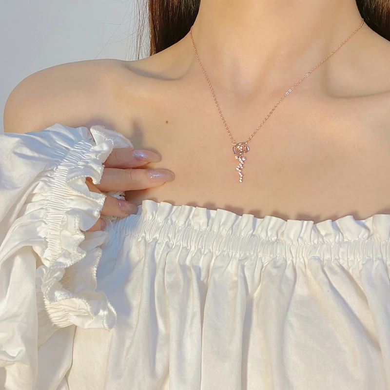 Valentine Necklaces 925 0.56ctw D Moissanite Rose Gold Necklace with Rose Flower Heart Special Gifts for Girlfriend Fine Jewelry - Image 5