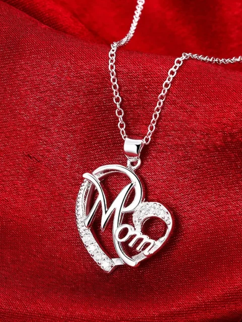 High quality 925 Sterling Silver Charm Elegant MOM Zircon Heart Pendant Necklace for Women Fashion fine Jewelry Mother Day Gift