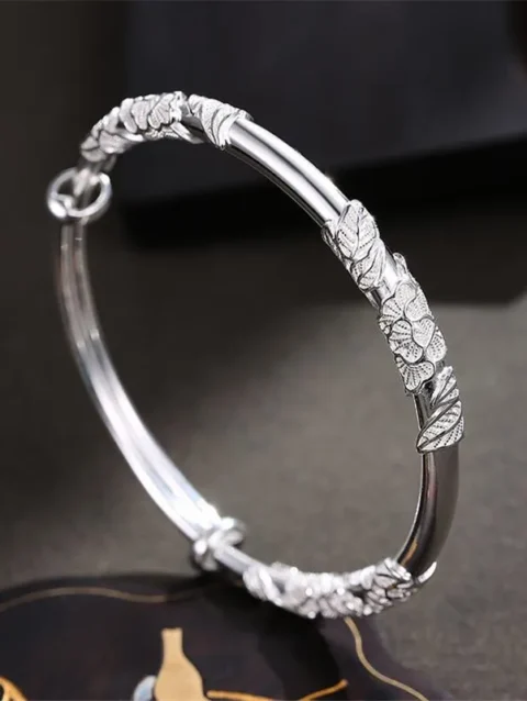 925 Sterling Silver Original Designer Blooming Flowers Bracelets Bangles For Women Fashion Party Wedding Jewelry Adjustable Gift
