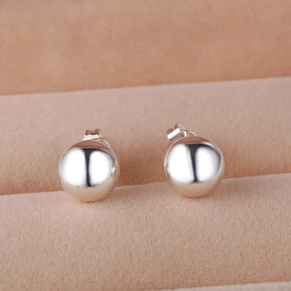 Classic 925 Sterling Silver 8mm 10MM beads studs Earrings for Women Fashion elegant Christmas gifts wedding party Jewelry - Image 2