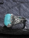 925 Sterling Silver Rings Natural Turquoise Ring 10*14MM Vintage Blue Sandstone Butterfly Ring for Women Gift Fine Jewelry