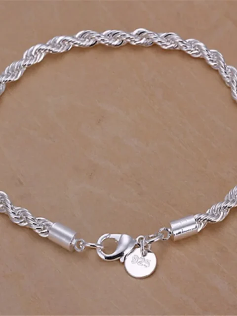 New High quality 925 Sterling Silver 4MM Women Men chain Male Twisted Rope Bracelets Fashion Silver Jewelry