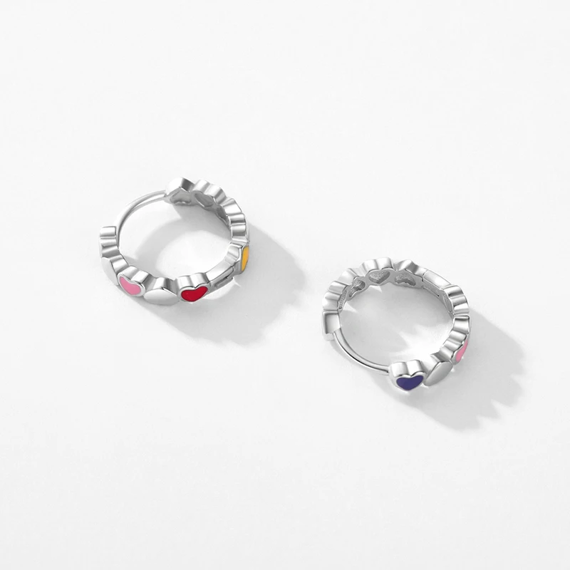 Modian Real 925 Sterling Silver Multicolour Enamel Hoop Earrings Love Hearts Ear Buckles For Women Original Design Fine Jewelry - Image 4