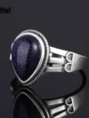 Fashion Creative Design Water Drop Blue Sandstone Ring for Women 925 Sterling Silver Ring Fine Jewelry Party Birthday Gift