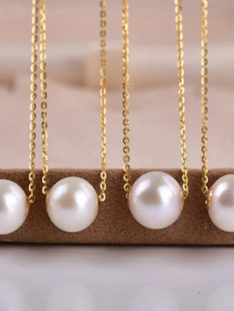 Real 18K Gold Necklace Natural Freshwater Pearl Pendant Pure AU750 Chain Fine Jewelry Gift for Women DC1007