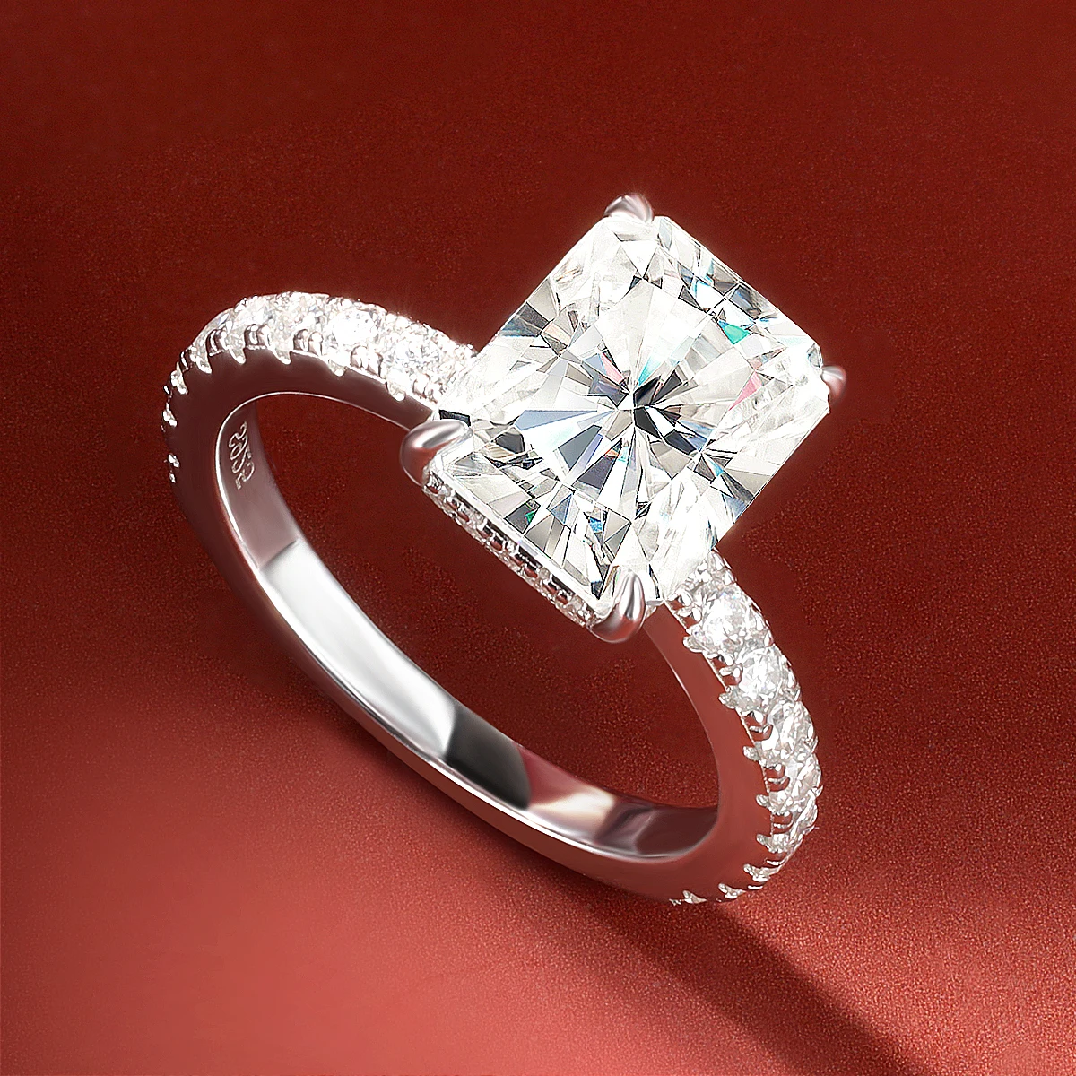 OEVAS 4 Carat D Color Radiant Emerald Cut full Moissanite Wedding Ring For Women 100% 925 Sterling Silver Party Fine Jewelry - Image 2