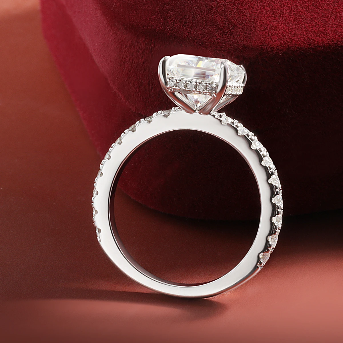 OEVAS 4 Carat D Color Radiant Emerald Cut full Moissanite Wedding Ring For Women 100% 925 Sterling Silver Party Fine Jewelry - Image 3