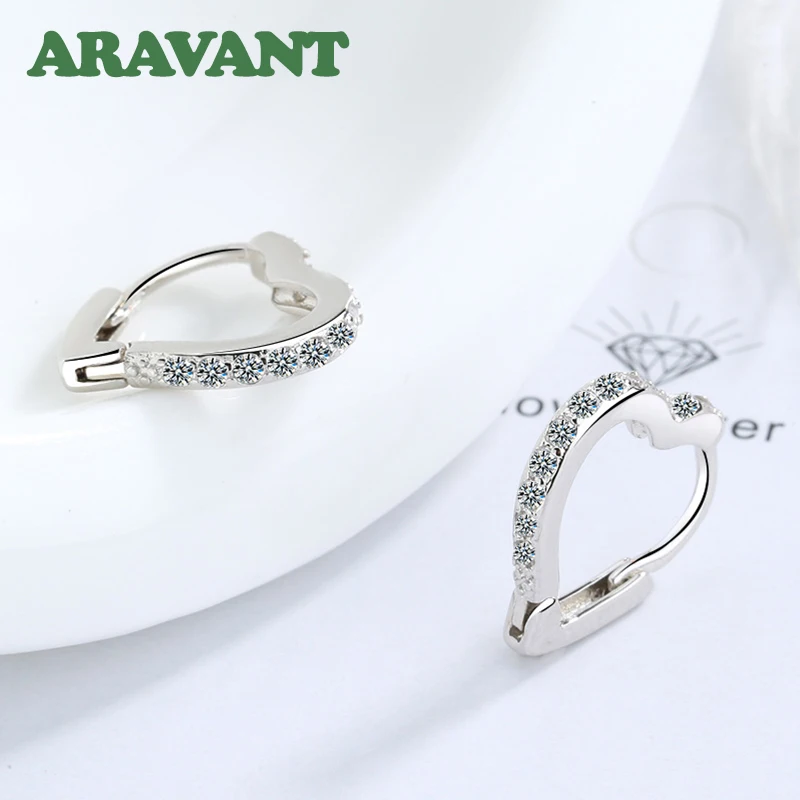 Aravant 925 Silver Heart Zircon Hoop Earrings For Women Wedding Jewelry Party Gifts - Image 3