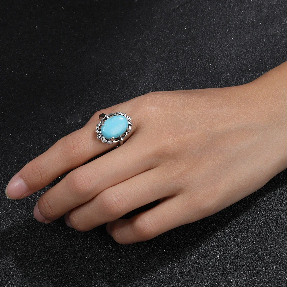 New Style 925 Sterling Silver Rings Natural Turquoise Lapis Lazuli Ring Luxury Fine 10*14MM Moonstone Labradorite Jewelry Gift - Image 4