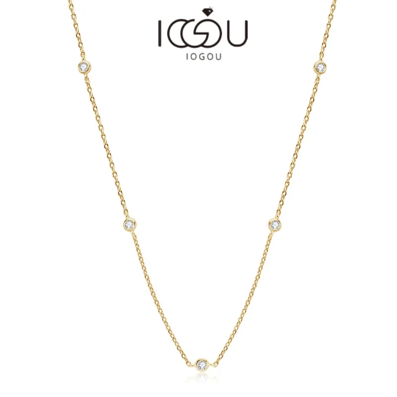 IOGOU Choker 925 Sterling Silver Round 2.5mm D Color Moissanite Necklace for Women 14k Gold Color Certificate Gift 16+2 inch
