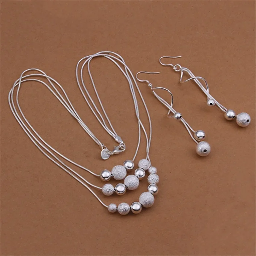 Charm 925 sterling silver Jewelry sets necklace earrings for women 18 inches beads Fashion Party wedding Christmas Gifts