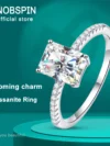 KNOBSPIN D VVS1 Radiant Moissanite Rings for Women 4 Prong Classic Trendy Fine Engagement Wedding Band GRA Certified 925 Sliver